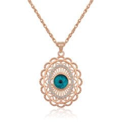 ​925 Ayar Gümüş Rose Oval Nazar Kolye T4102 (491491)