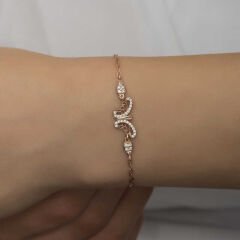 ​925 Ayar Gümüş Rose Kelebek Kadın Bileklik T7197 (491491)