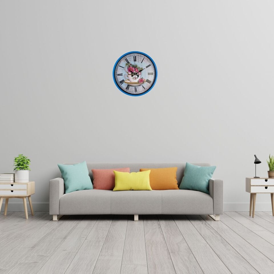 Blue Flower 36 Cm Mavi Duvar Saati
