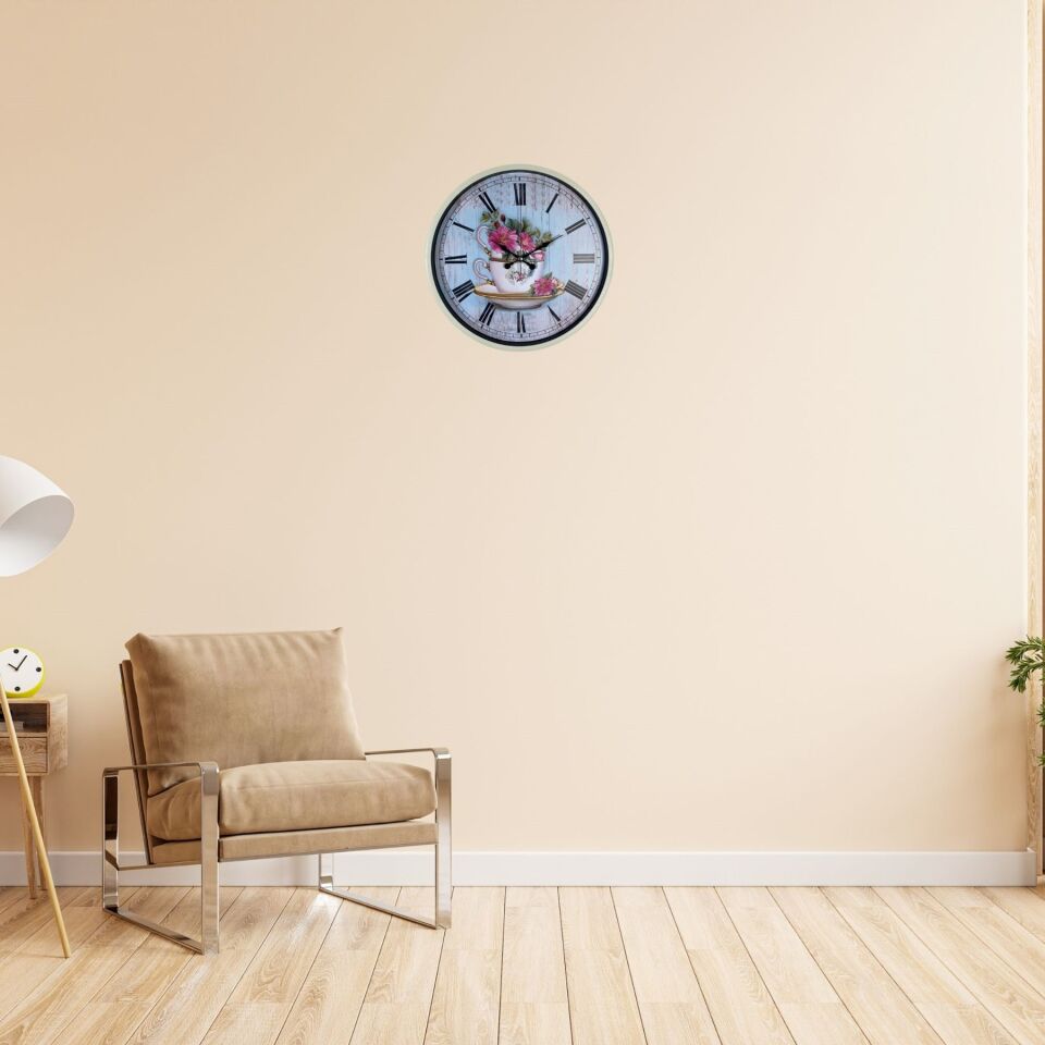 Krem 36 Cm Çiçek Figürlü Duvar Saati