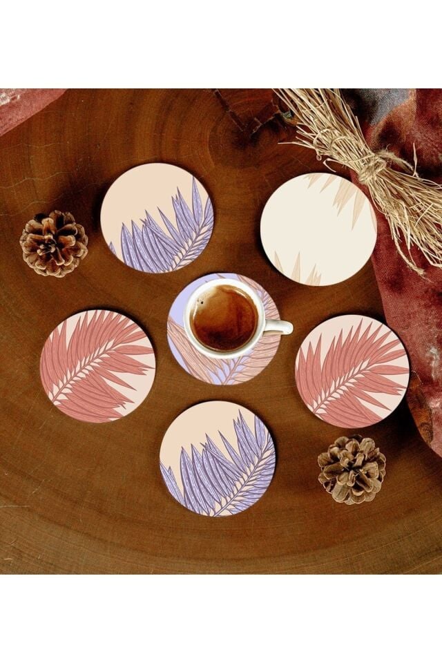 6 Adet Desenli Mdf Bardak Altlığı