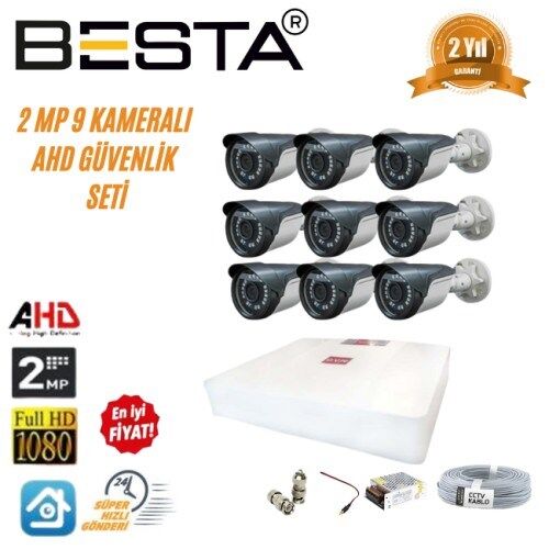 2MP Ahd 1080P Gece Görüşlü 9 Kameralı Güvenlik Sistemi