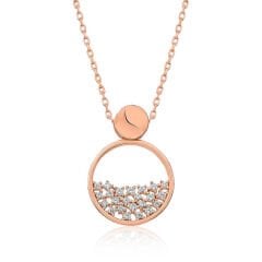 925 Ayar Gümüş Rose Çiğ Damlası Kadın Gümüş Kolye T4891 (491491)