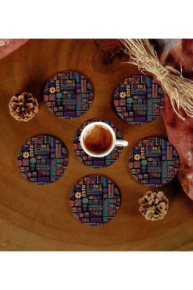 6 Adet Desenli Mdf Bardak Altlığı