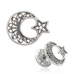 925 Ayar Gümüş Telkari Ay Yıldız Rozet BRS98121018 (491491)