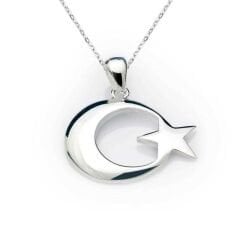 925 Ayar Gümüş Ay Yıldız Bayrak Gümüş Kolye PND99040014 (491491)
