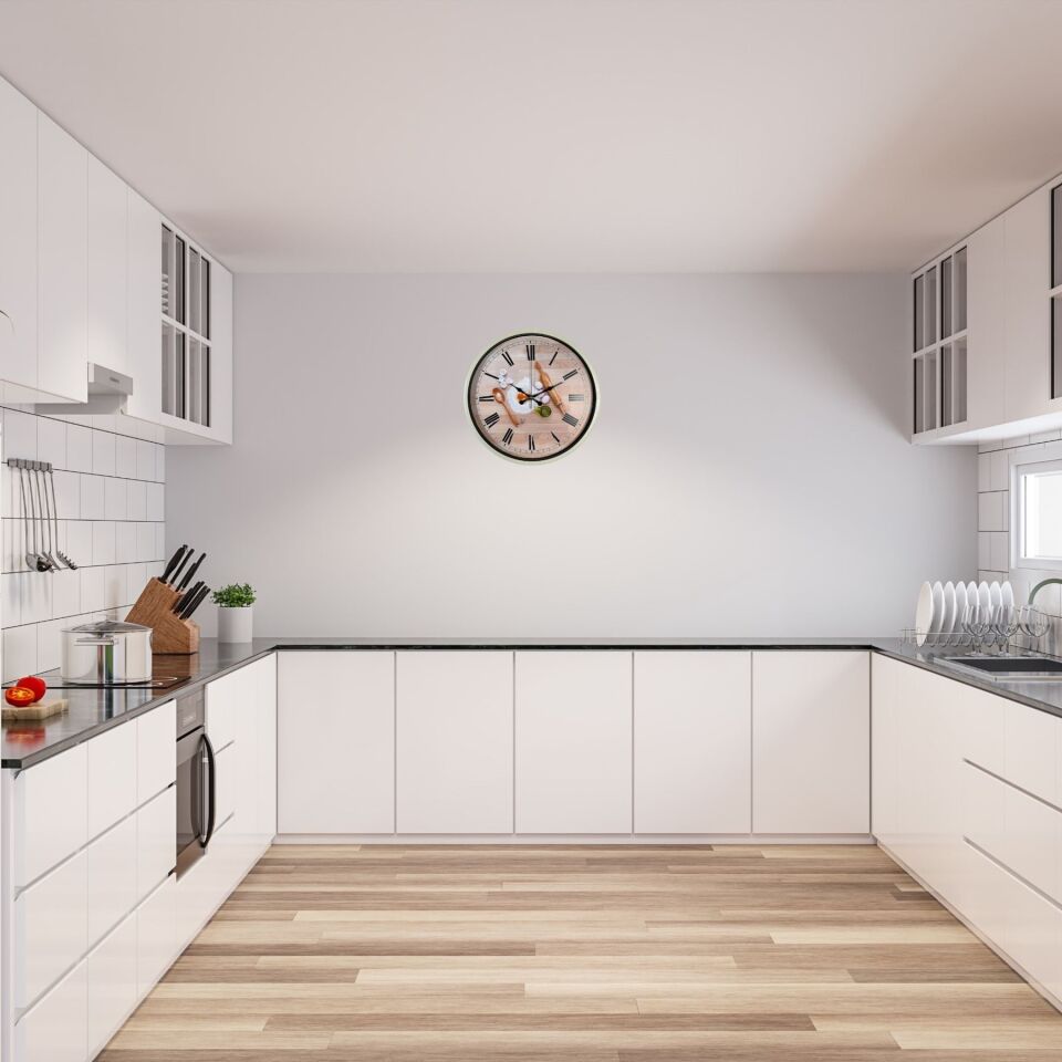 Krem 36 Cm Dekoratif Mutfak Duvar Saati