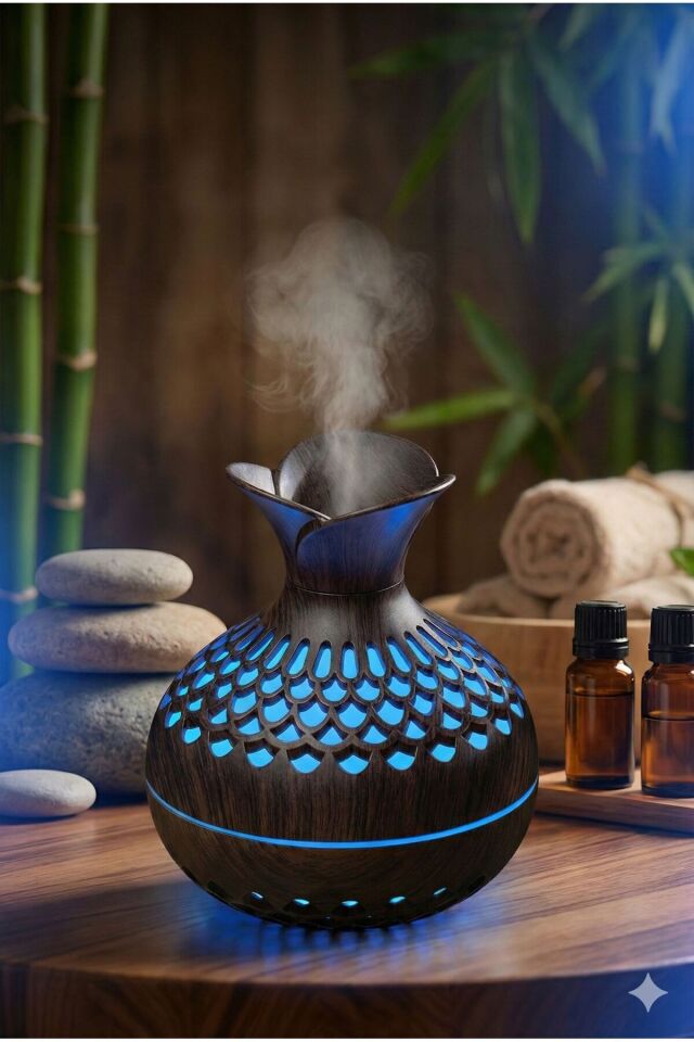 Premium Ahşap Desenli Ultrasonik Aromaterapi Difüzör & Hava Nemlendirici
