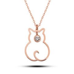 925 Ayar Gümüş Nisan Ayı Doğum Taşı Kedi Kadın Kolye T8346 (491491)