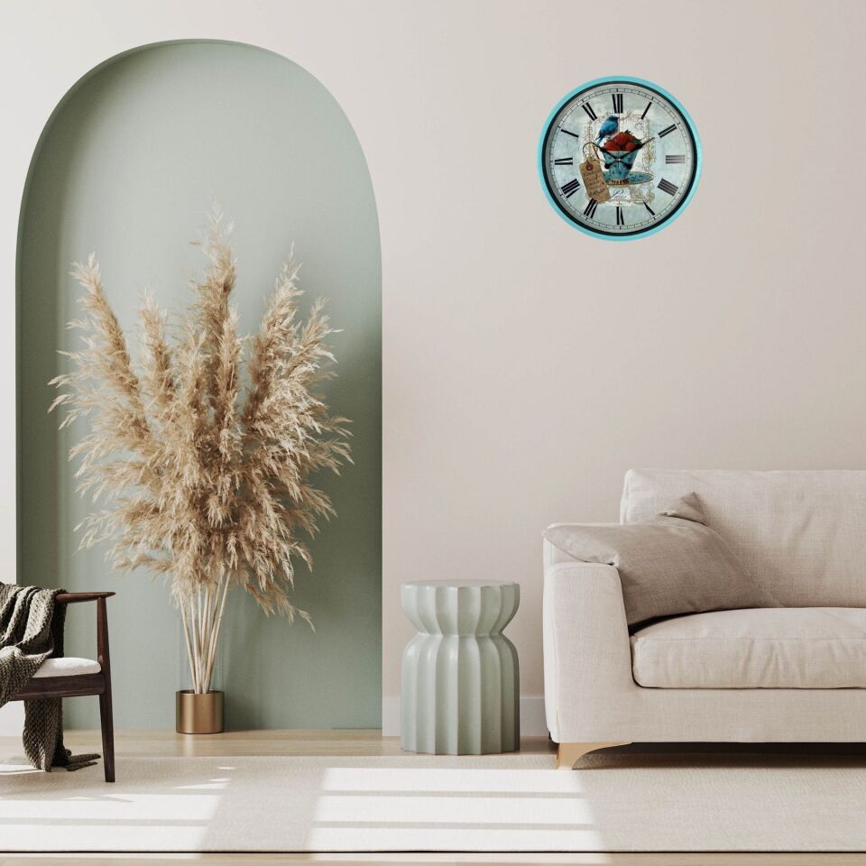 Turkuaz 36 Cm Strawberry Bird Figürlü Duvar Saati