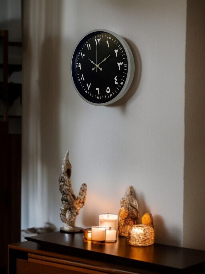 36 Cm Gri Arapça Rakamlı Duvar Saati