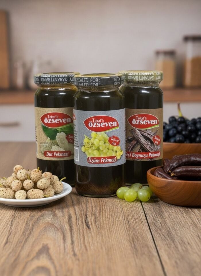 Özseven Geleneksel Pekmezler 3’lü Paket – Üzüm 800gr , Dut 800gr & Keçiboynuzu 800gr (3x800gr)