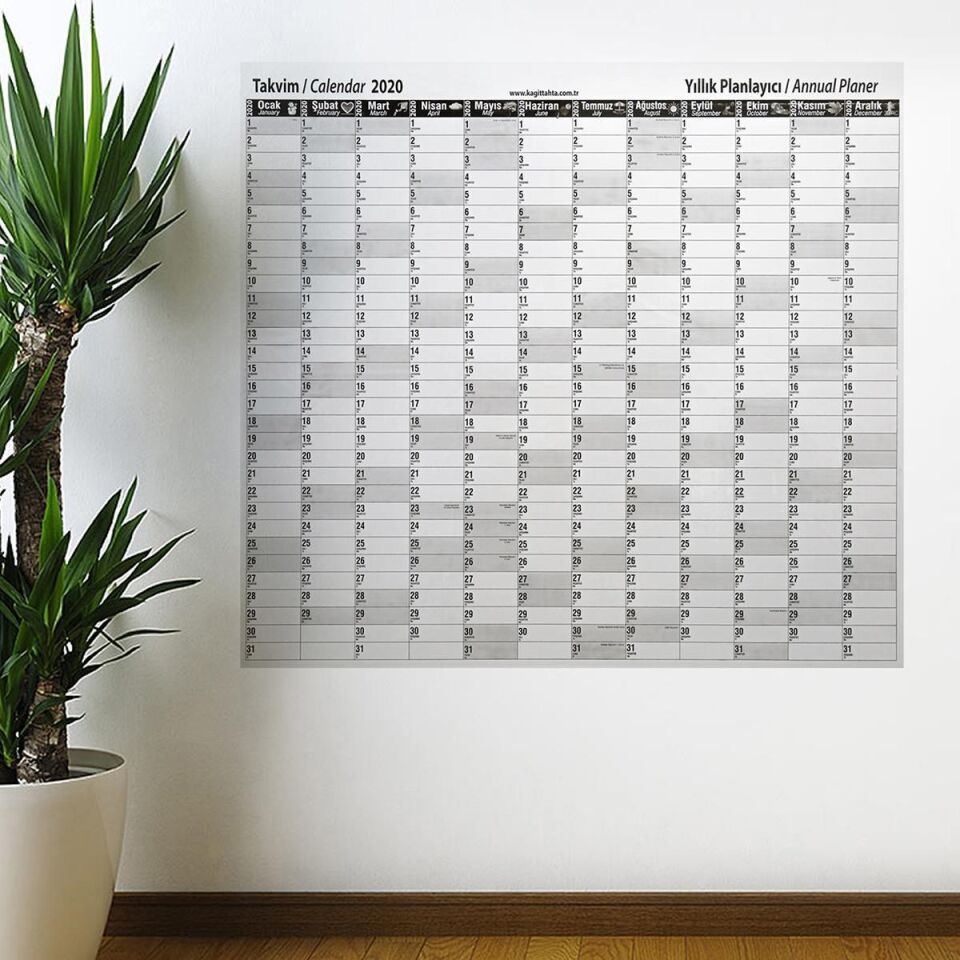 AD 2020 Yıllık Planlayıcı Manyetik Duvar Stickerı Takvim 110x100 cm