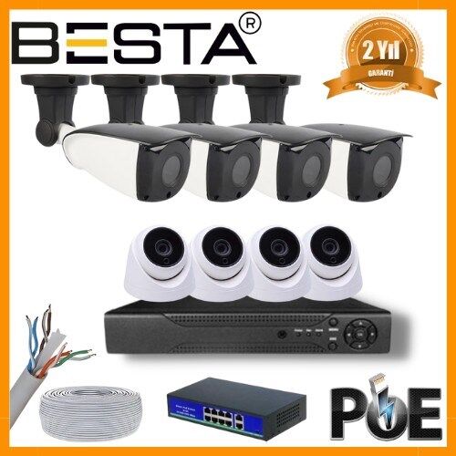 5 MP 4 İÇ MEKAN 4 DIŞ MEKAN KAMERALI IP POE GÜVENLİK SETİ