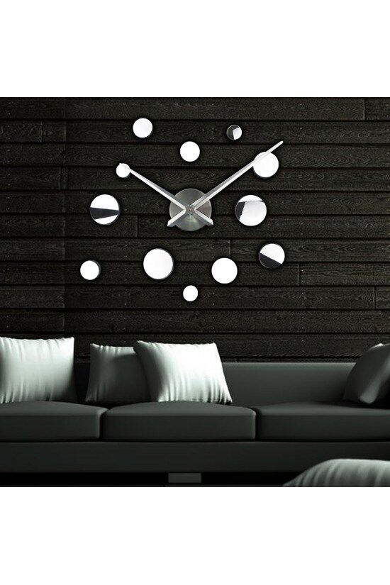 Krom 3D Aynalı Yuvarlak Noktalı DIY Duvar Saati