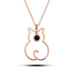 925 Ayar Gümüş Şubat Ayı Doğum Taşı Kedi Kadın Kolye T8353 (491491)