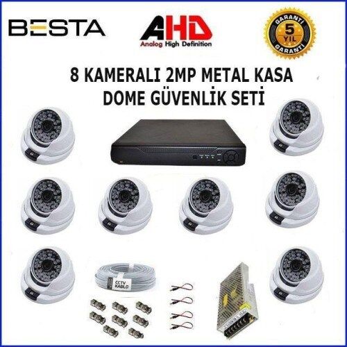 2Mp Ahd 1080P Gece Görüşlü 8 Kameralı Dome Güvenlik Sistemi