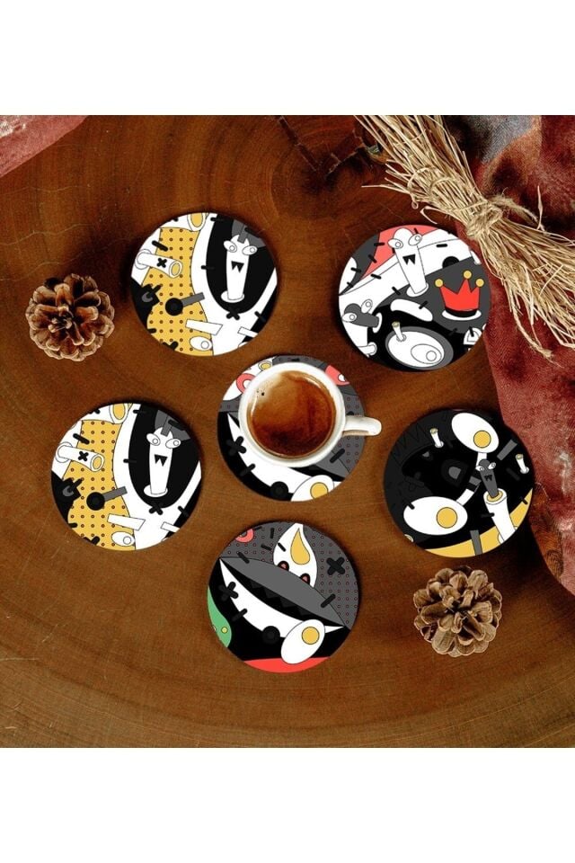 6 Adet Desenli Mdf Bardak Altlığı