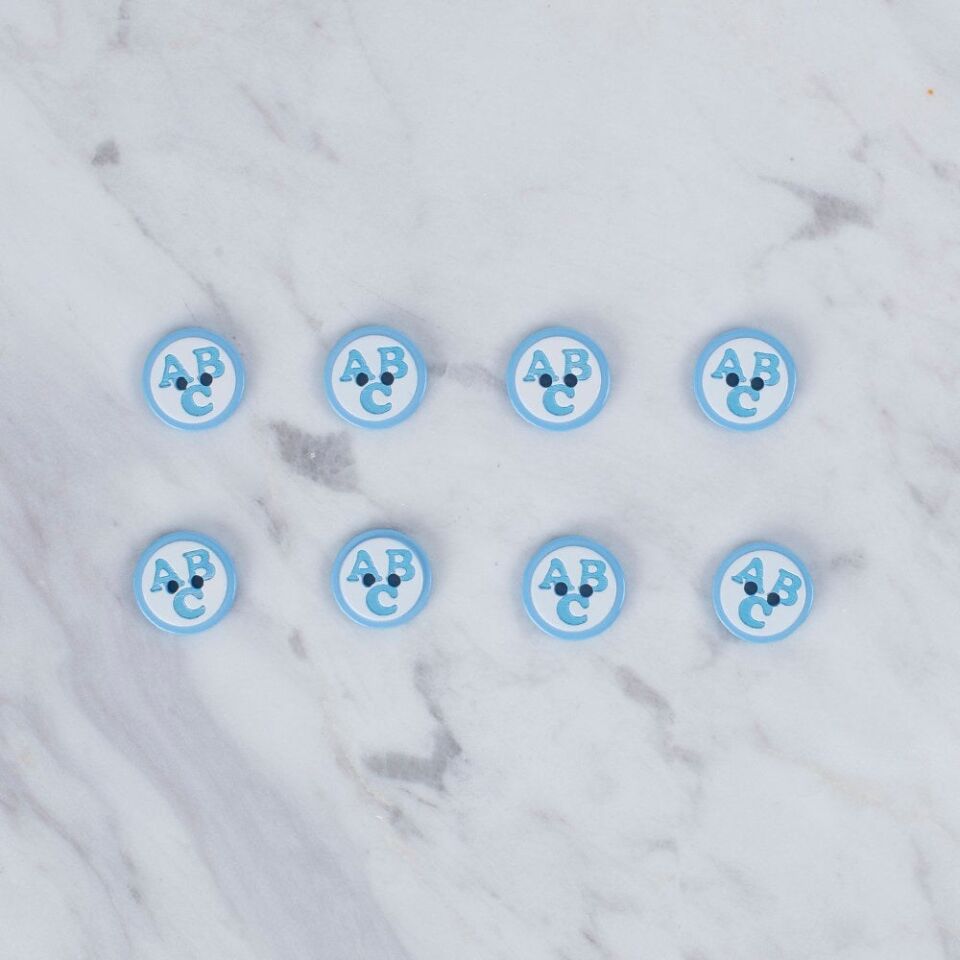 Loren Crafts 8 li ABC Desenli Mavi Düğme - 0560