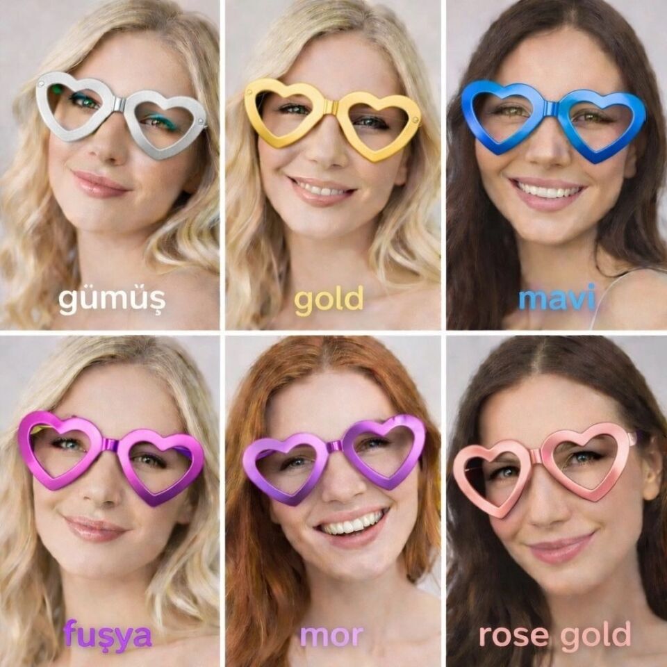 Mey İthalat® Kalp Şekilli Parti Gözlüğü 12 Adet – 6 Renk ( Camsız )