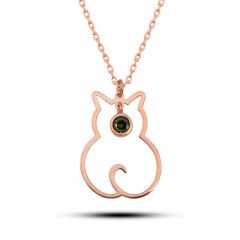 925 Ayar Gümüş Ağustos Ayı Doğum Taşı Kedi Kadın Gümüş Kolye T8355 (491491)