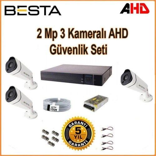 2Mp Ahd 1080P Gece Görüşlü 3 Kameralı Güvenlik Sistemi