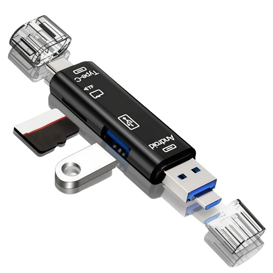AD 5 In 1 Çok Fonksiyonlu USB 2.0 Micro Sd Kart Okuyucu - Usb/micro Usb/type-C Çıkışlı, Otg Çevirici