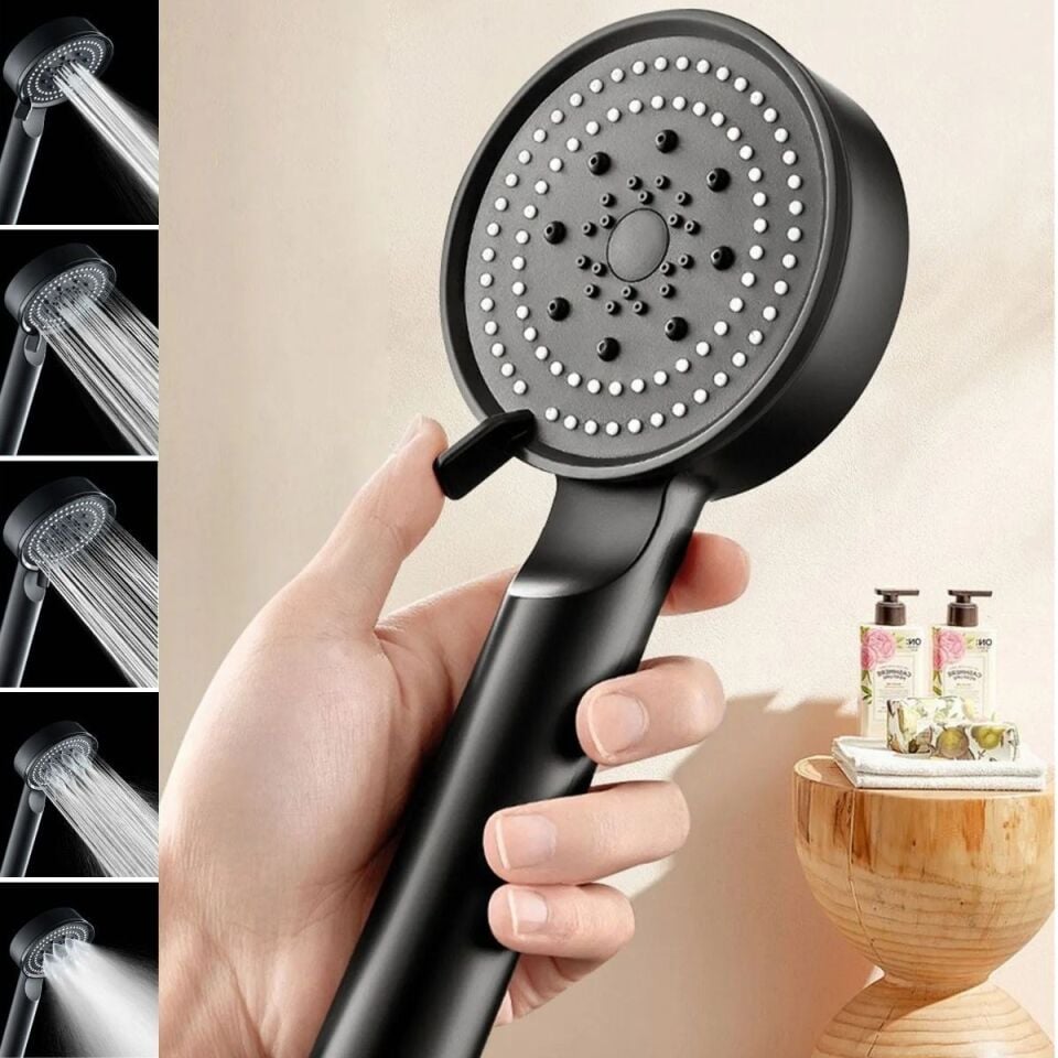 AD 5 Fonksiyonlu Yüksek Basınçlı Ayarlanabilir Siyah Duş Başlığı
