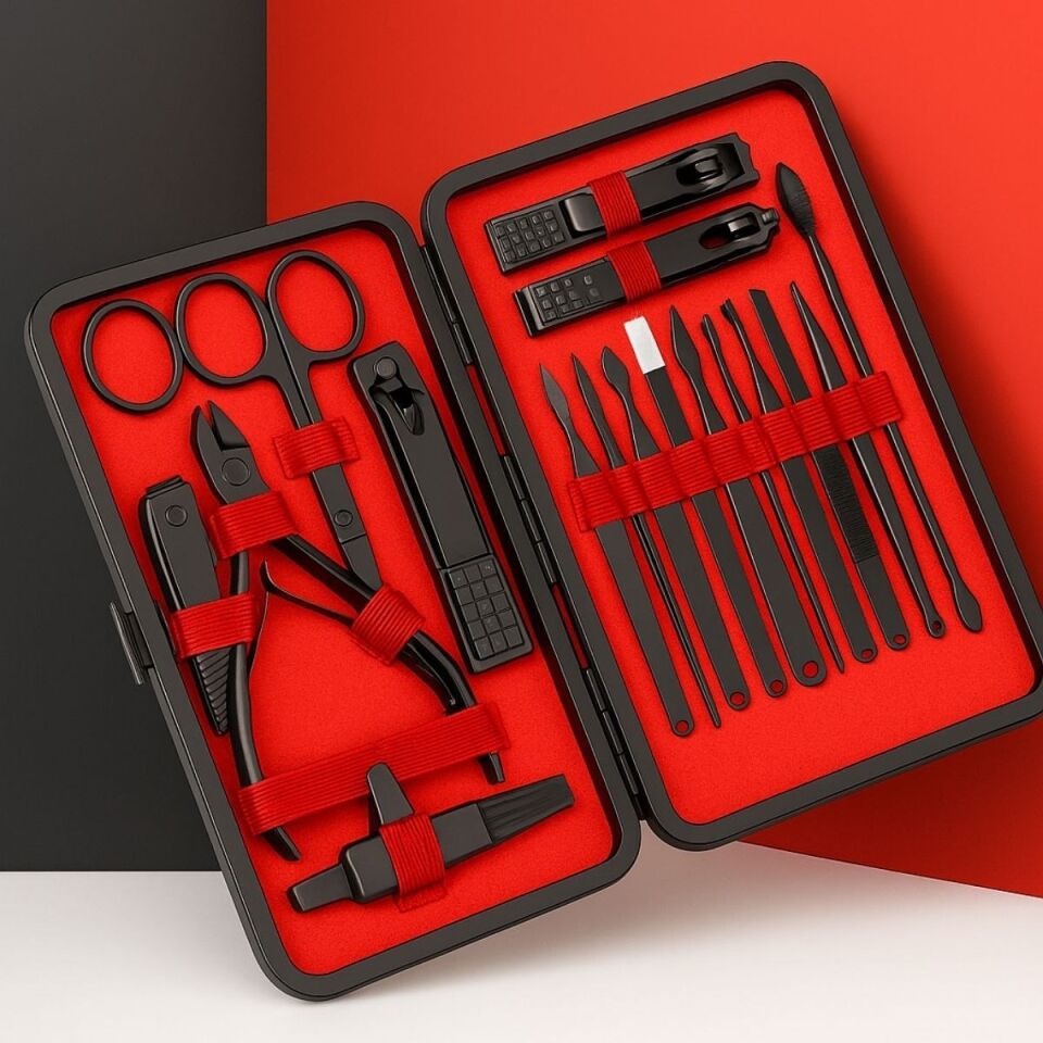 AD 24 Parça Kendiliğinden Deri Çantalı Seyahat Tipi Manikür Pedikür Seti