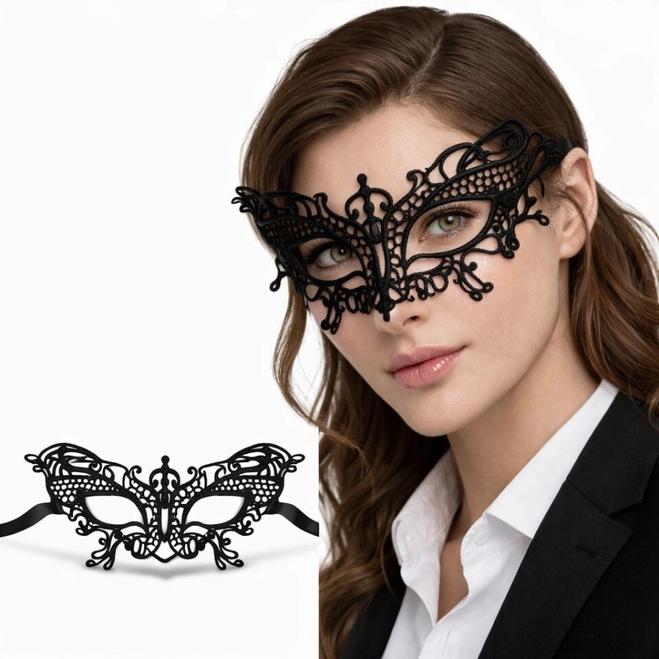 Mey İthalat® Siyah Dantel Venedik Maskesi Kadın – Zarif Parti & Balo Maskesi 2 No