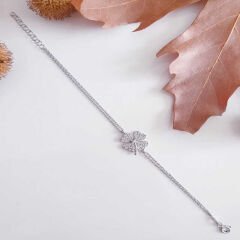 925 Ayar Gümüş Kalpli Yonca Kadın Bileklik T7757 (491491)