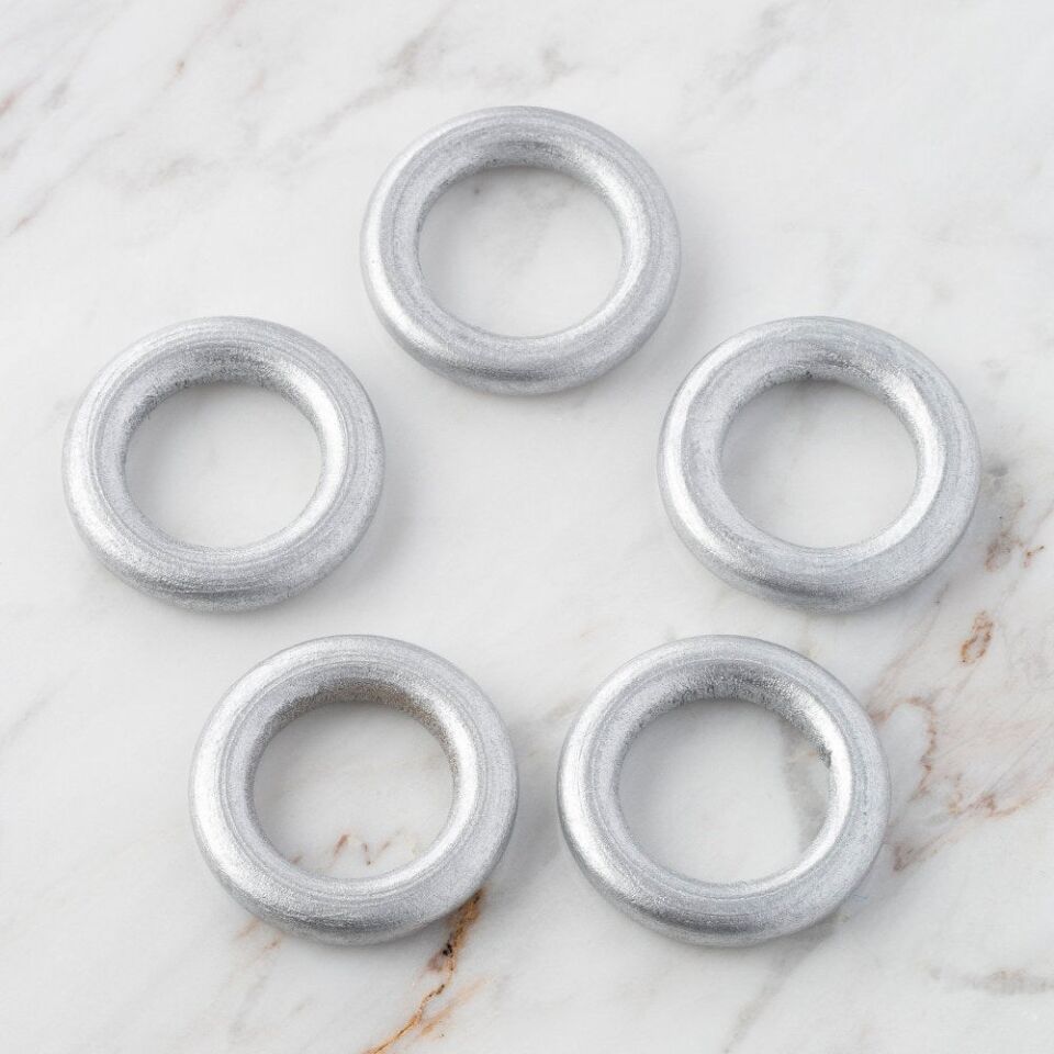 Loren 5 li Gümüş Ahşap Halka