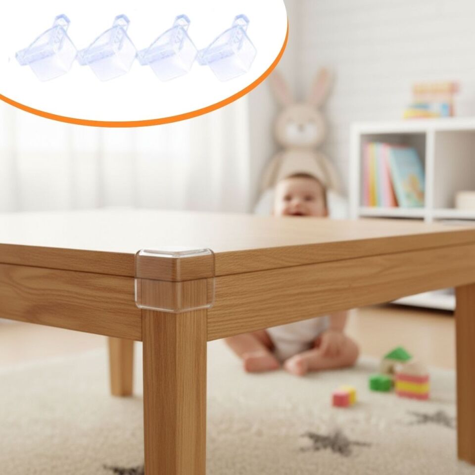 AD 4 Adet Kendiliğinden 3M Yapışkanlı Yumuşak ve Esnek Yapıda Sehpa,Masa,Dolap Köşe Koruyucu Aparat