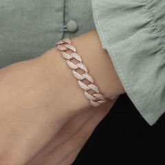 925 Ayar Gümüş Rose Taşlı Gurmet Bileklik T5850 (491491)