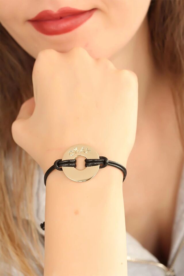 Mey İthalat® OKAY (İyi) Siyah Deri İpli Unisex Mood Bileklik