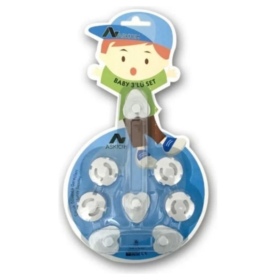 AD 6 Parça Çocuk Güvenlik 3'lü Seti-2 Boy Çekmece,Dolap Kilidi ve 4 Adet Priz İçi Güvenlik Düğmesi