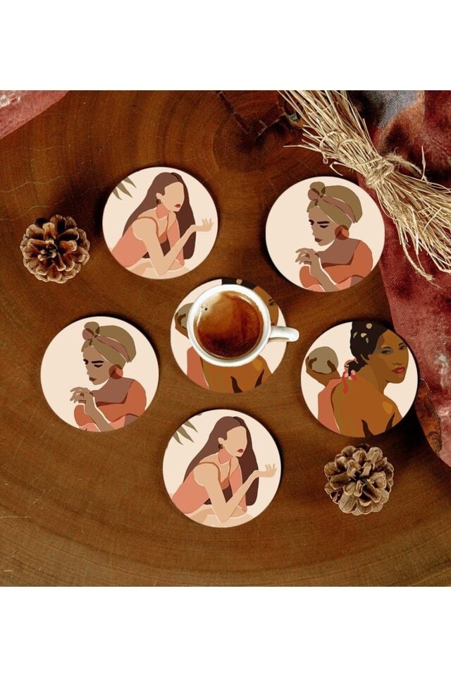 6 Adet Desenli Mdf Bardak Altlığı