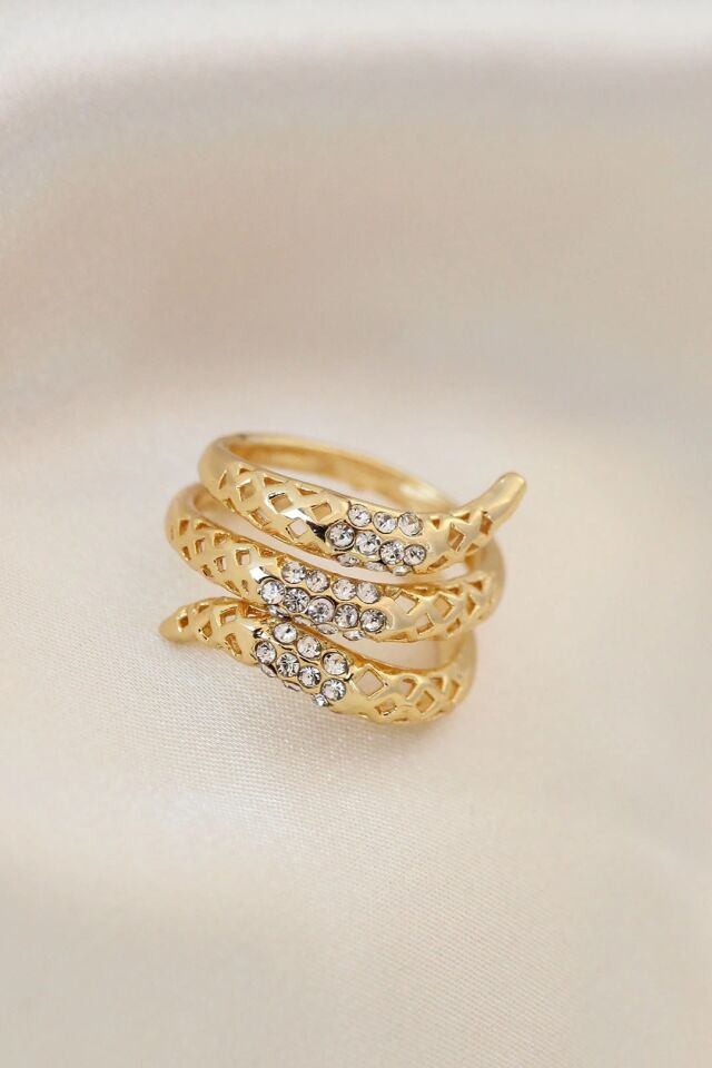 Mey İthalat® Ayarlamalı Altın Renk Metal Zirkon Taşlı Yüzük