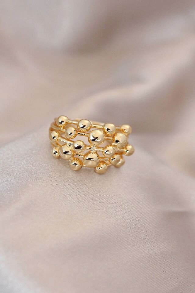 Mey İthalat® Ayarlamalı Gold Renk Metal Bombeli Boluncuk Model Yüzük