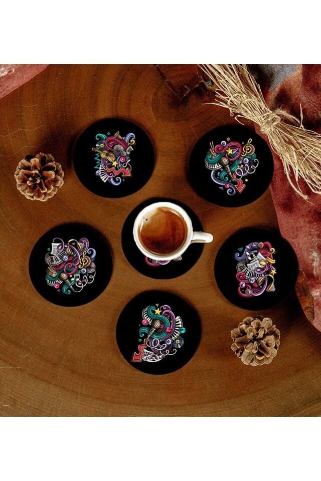 6 Adet Desenli Mdf Bardak Altlığı