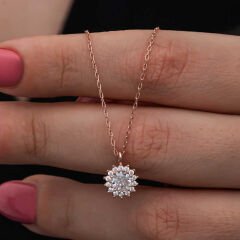 925 Ayar Gümüş Rose Minimal Yuvarlak Anturaj Kadın Kolye T8571 (491491)