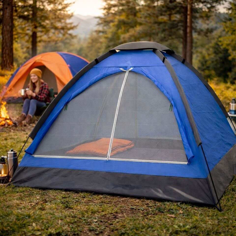 AD 4 Kişilik Kamp Çadırı Manuel Kurulum Düz Kapılı Outdoor Dayanıklı Kamp Doğa Çadırı 200 x 200 x 110 cm