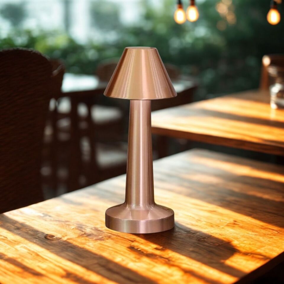 AD Çatı Model Bronz Renk Şarjlı Dokunmatik 3 Renkli LED Masa Lambası