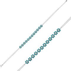 925 Ayar Gümüş Mavi Çiçek Bileklik BR0460602 (491491)