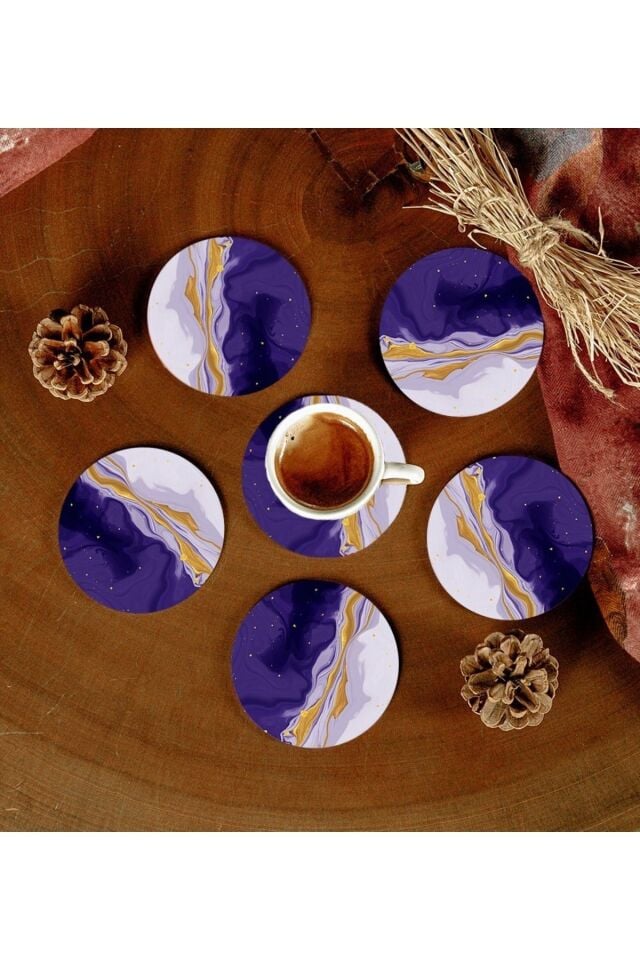 6 Adet Desenli Mdf Bardak Altlığı