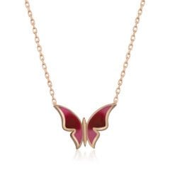 925 Ayar Gümüş Rose Minimal Kelebek Kadın Gümüş Kolye (T5954) (491491)