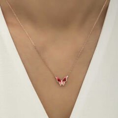 925 Ayar Gümüş Rose Minimal Kelebek Kadın Gümüş Kolye (T5954) (491491)
