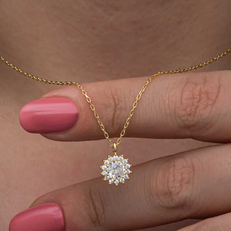 925 Ayar Gümüş Gold Minimal Yuvarlak Anturaj Kadın Kolye T8572 (491491)