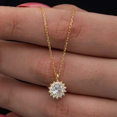 925 Ayar Gümüş Gold Minimal Yuvarlak Anturaj Kadın Kolye T8572 (491491)