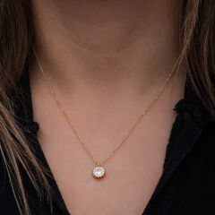 925 Ayar Gümüş Gold Minimal Yuvarlak Anturaj Kadın Kolye T8572 (491491)